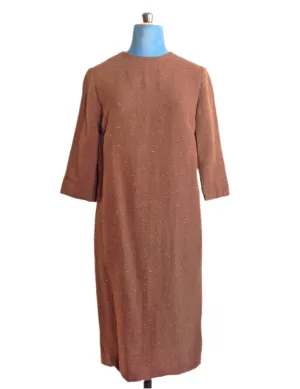 1960s Shift Dress Brown Slub Textured
