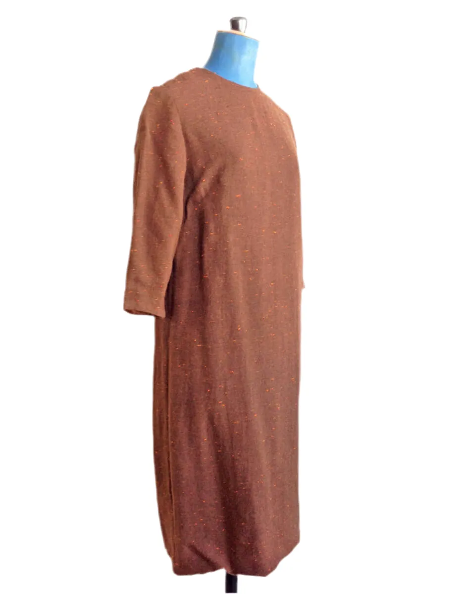 1960s Shift Dress Brown Slub Textured
