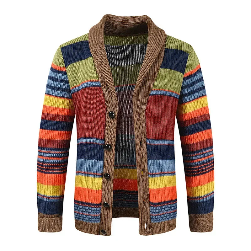 1pc Mens Autumn Cardigans Sweater Men Cardigan Coat Buttons Male Sweaters Rainbow Man Casual Cardigans SW09