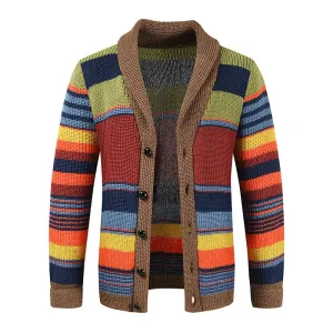 1pc Mens Autumn Cardigans Sweater Men Cardigan Coat Buttons Male Sweaters Rainbow Man Casual Cardigans SW09