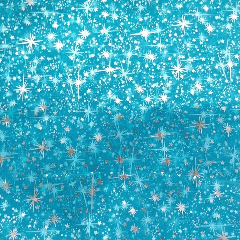 60" Wide Foil Star Silver on Sheer Organza Fabric by The Yard ( Turquoise , by The Yard)
