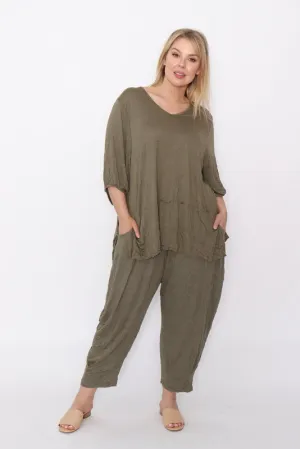 7986 Khaki Crinkle Cotton Square Top & 7718 Comfy pants