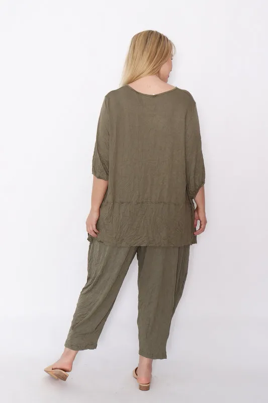 7986 Khaki Crinkle Cotton Square Top & 7718 Comfy pants