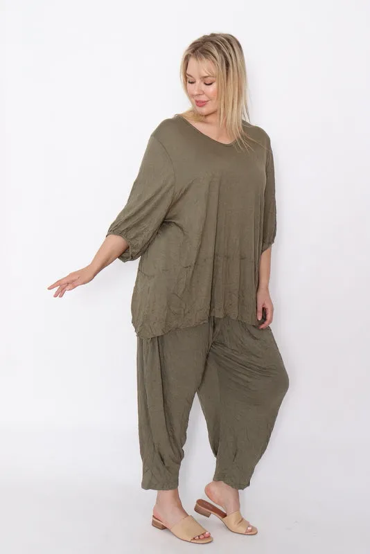 7986 Khaki Crinkle Cotton Square Top & 7718 Comfy pants