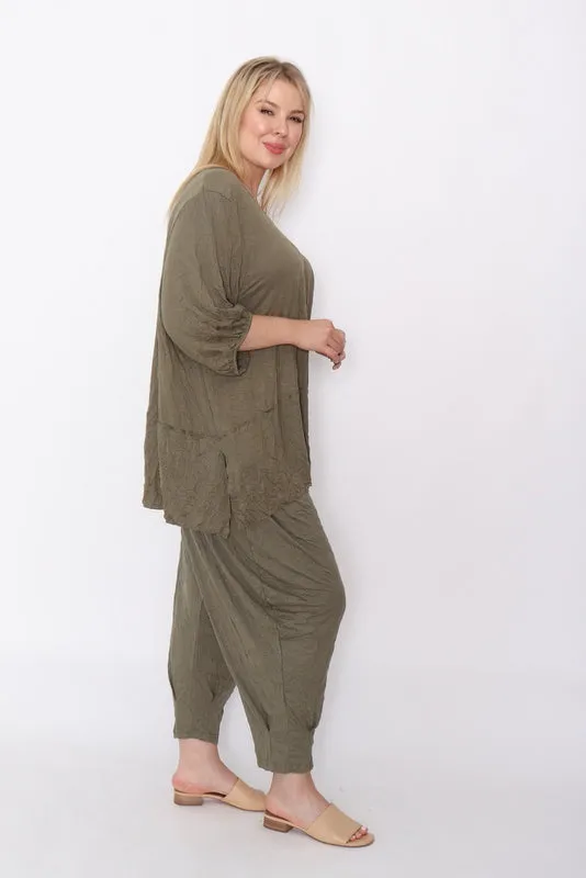 7986 Khaki Crinkle Cotton Square Top & 7718 Comfy pants