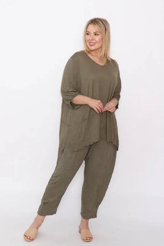 7986 Khaki Crinkle Cotton Square Top & 7718 Comfy pants