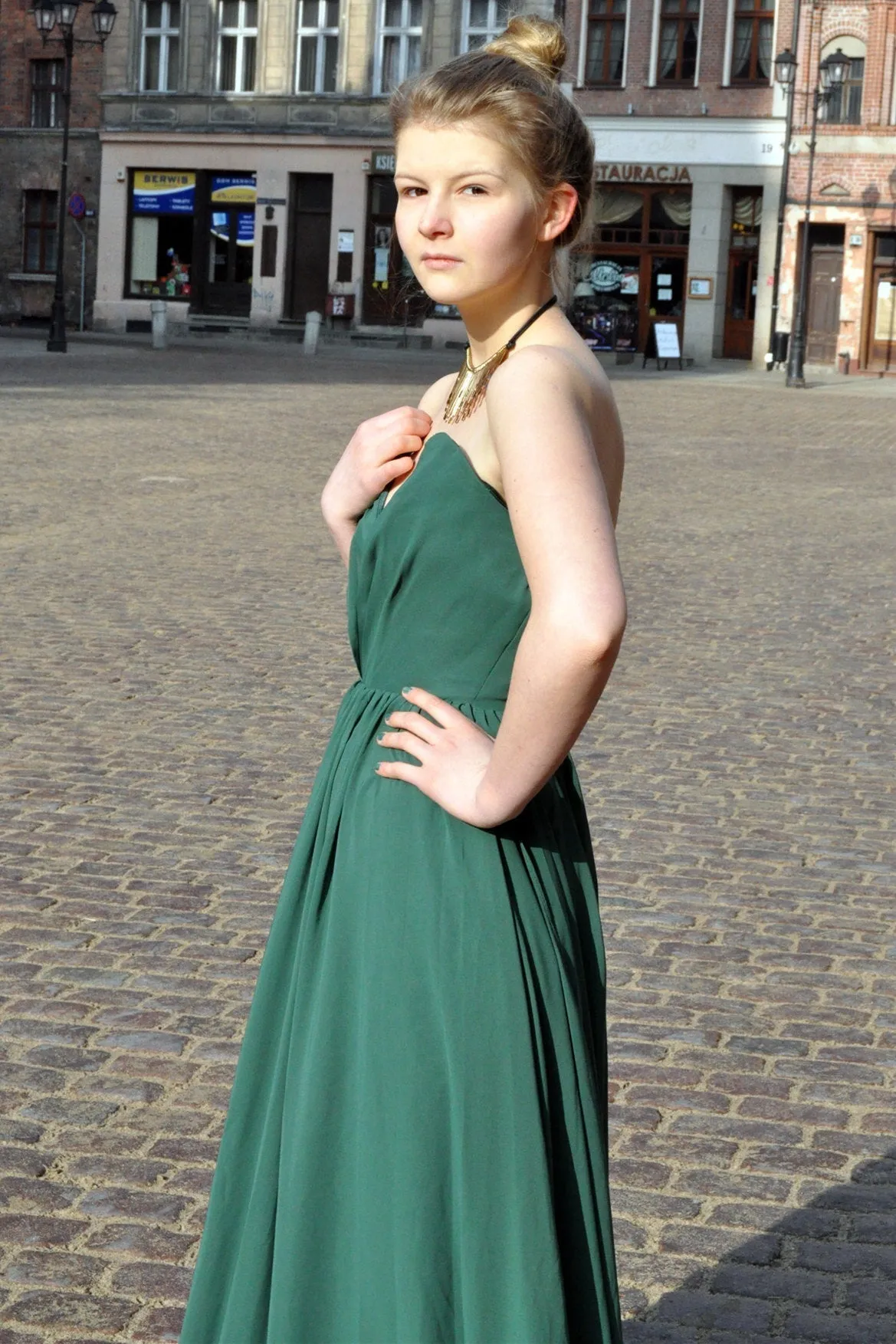 A-line Deep V-neck Floor Length Chiffon Backless Prom Dress