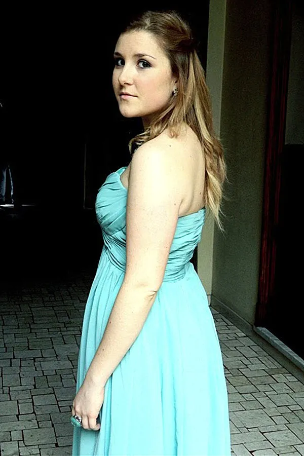 A-line Sweetheart Floor Length Chiffon Sleeveless Prom Dress