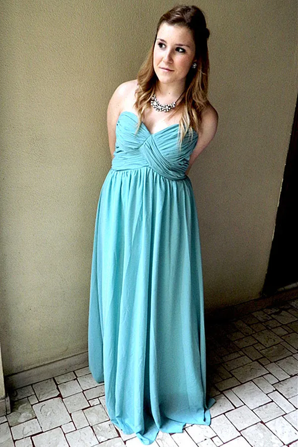 A-line Sweetheart Floor Length Chiffon Sleeveless Prom Dress