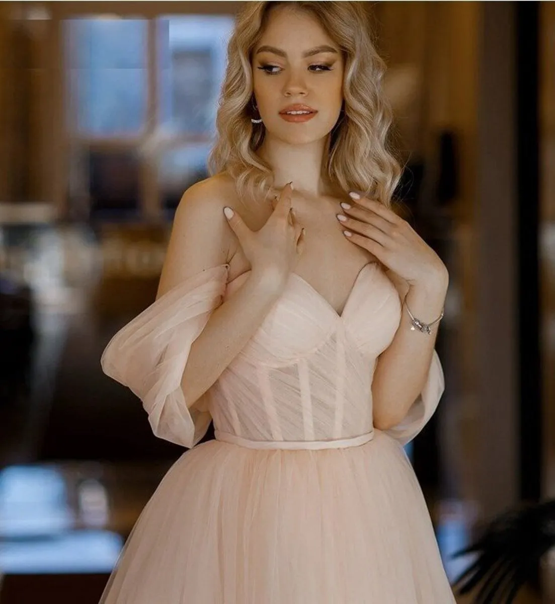 A-line Tulle Tea Length Prom Dresses