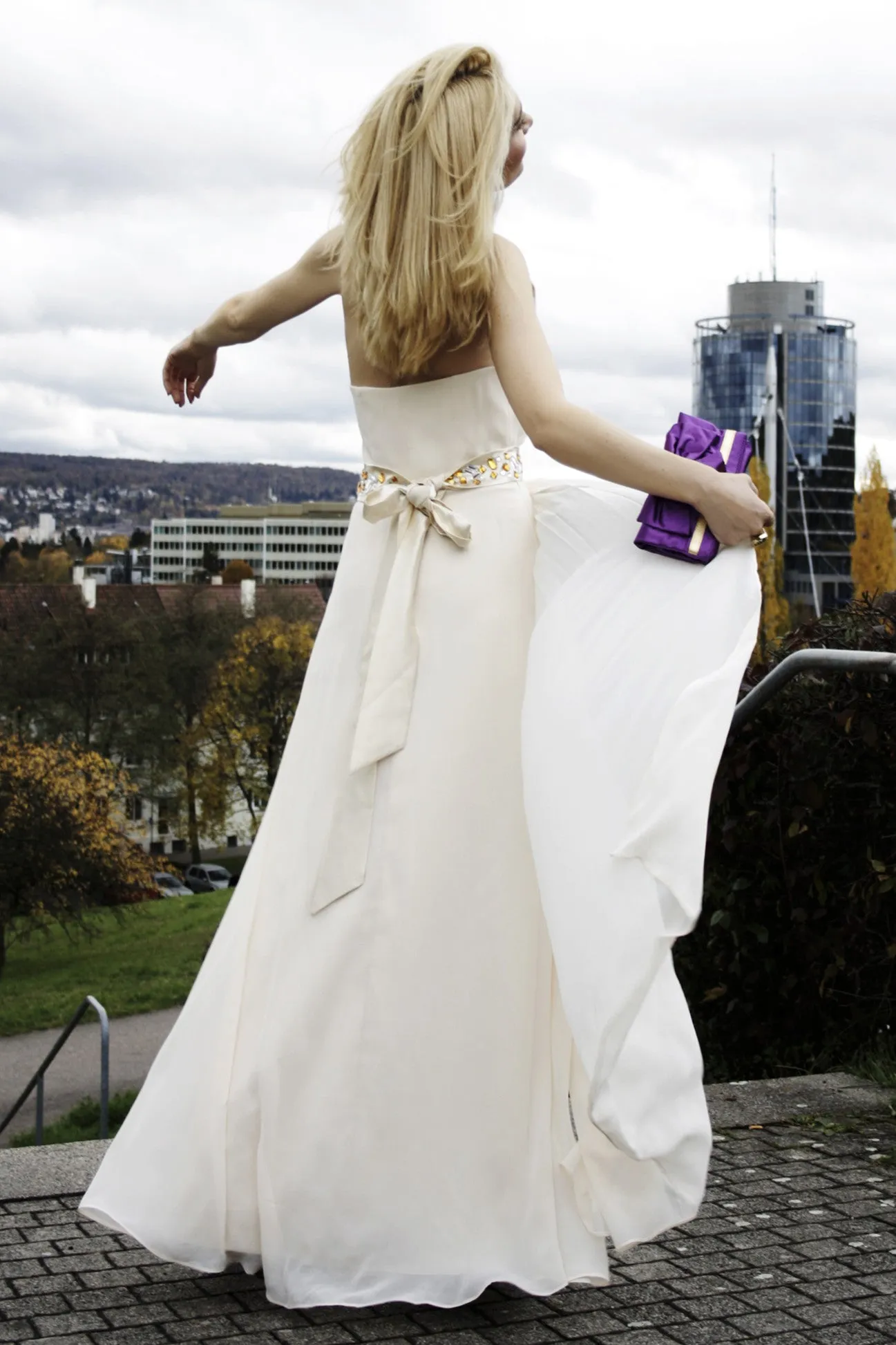 A-line V-neck Halt Floor Length Chiffon Rhinestone Evening Dress