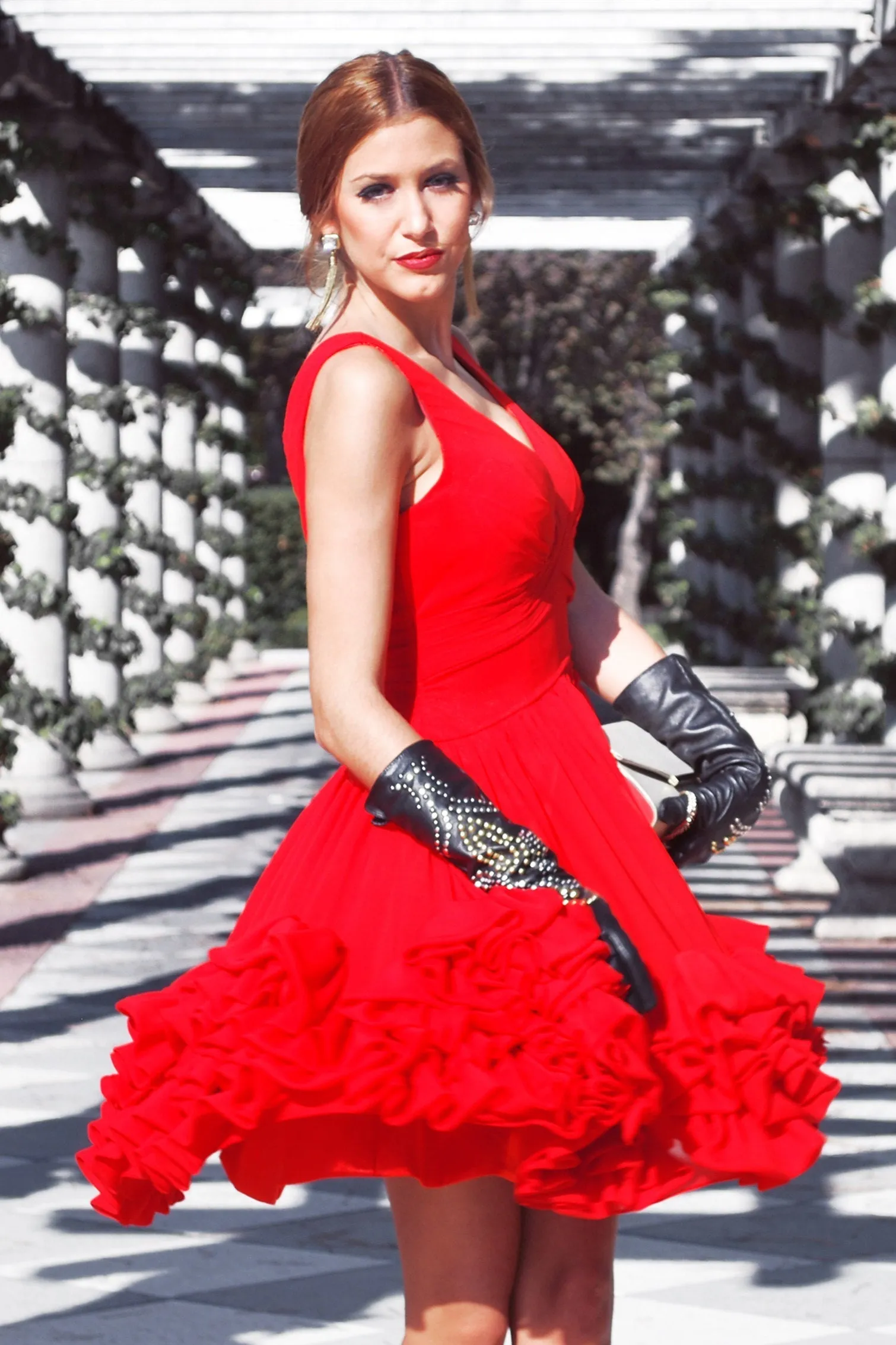 A-line Wide Strap V-neck Knee Length Chiffon Multi Layer Prom Dress