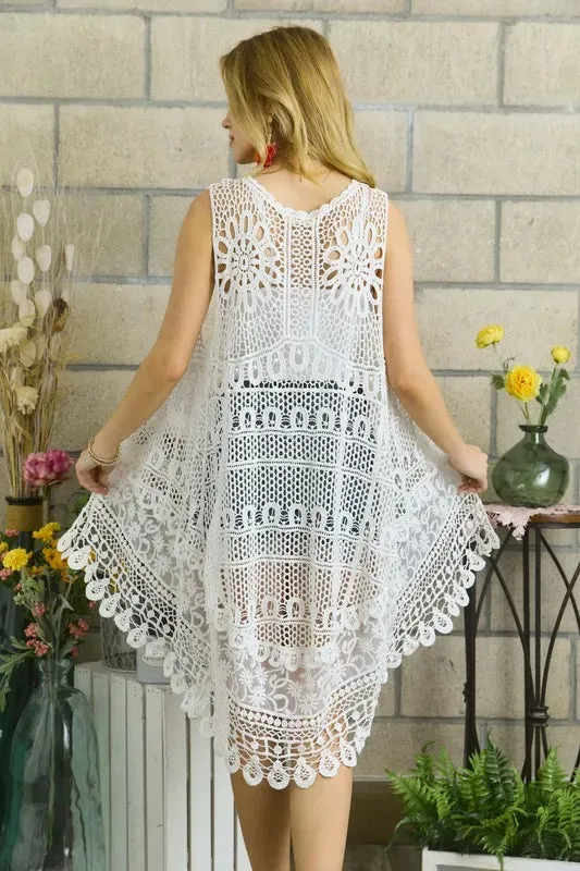 ADORA Crochet Lace Sleeveless Vest Cardigan