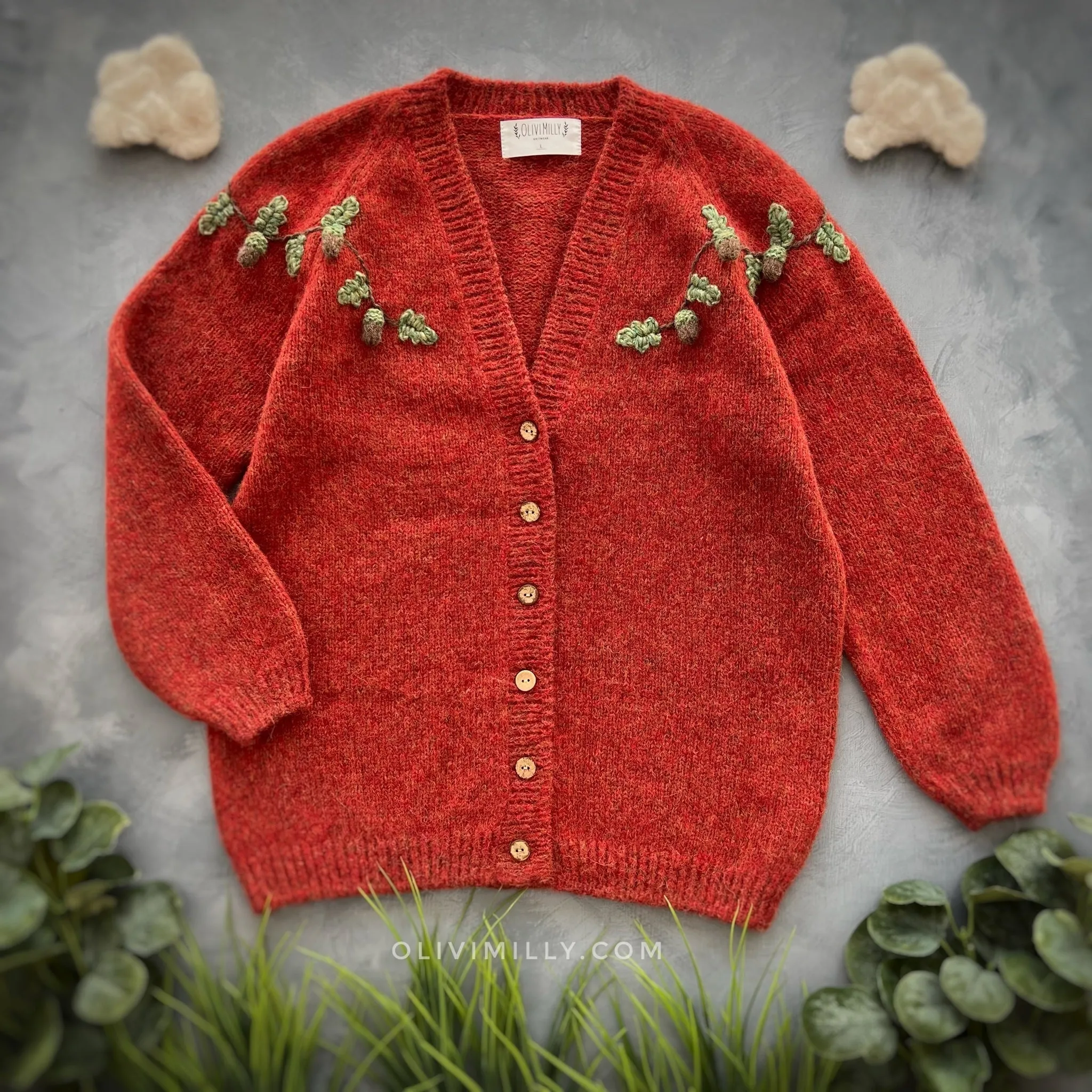 Adult Acorns cardigan | Red-orange