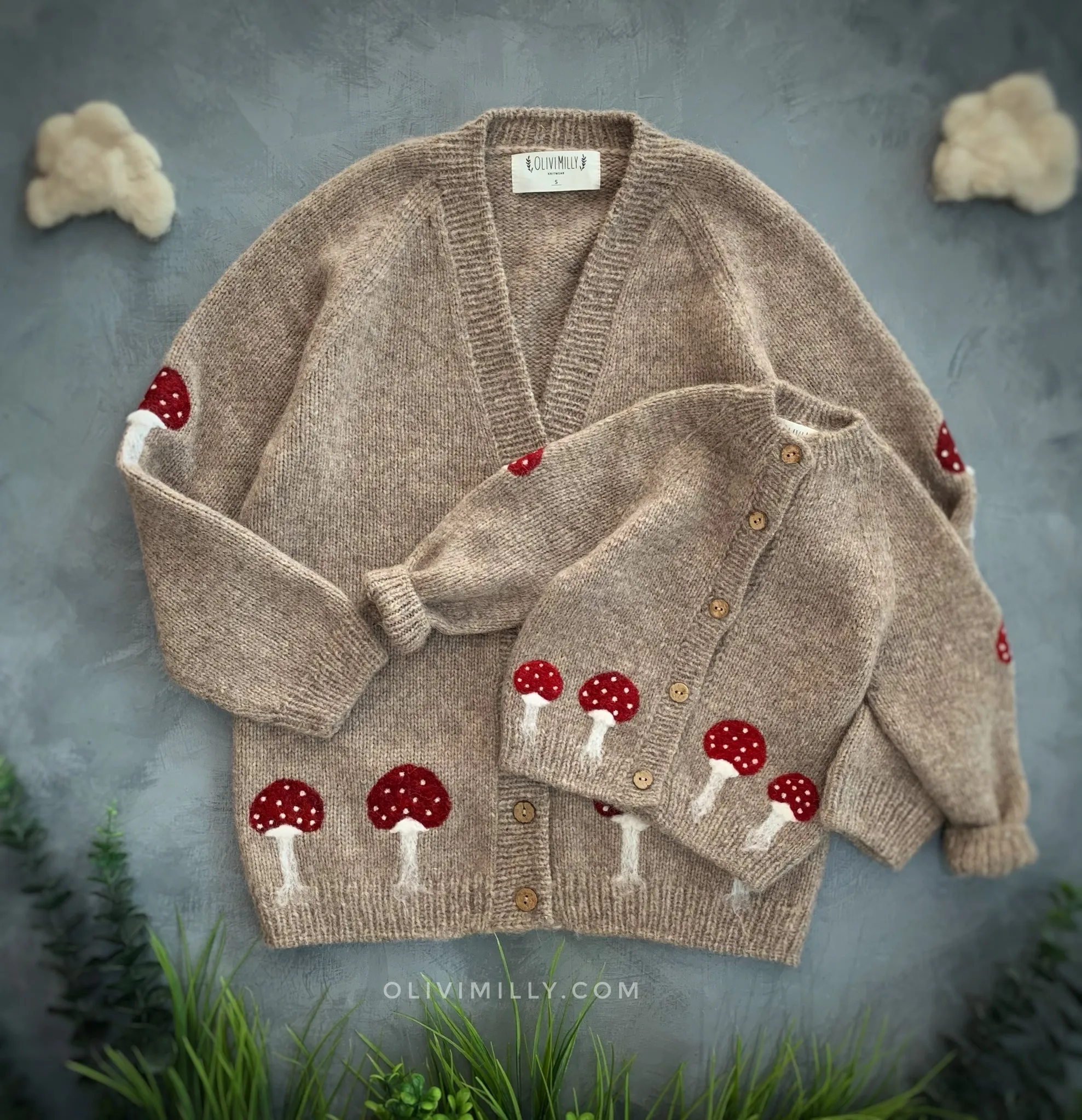 Adult Mushrooms cardigan | Beigebrown