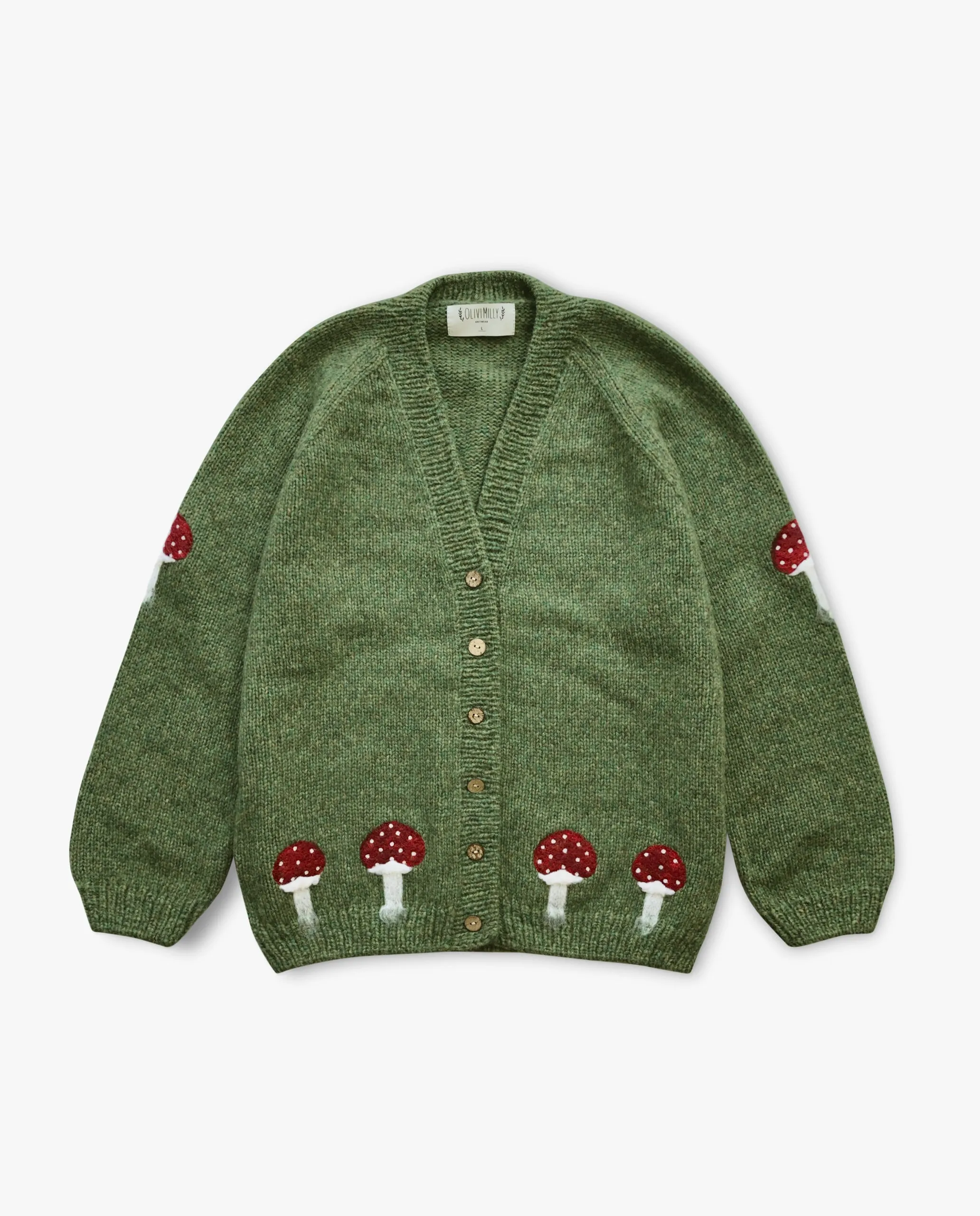 Adult Mushrooms cardigan | Moss Green