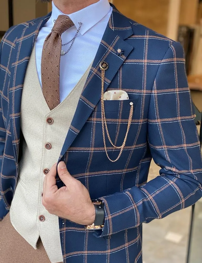 Aldo Blue Slim Fit Plaid Suit - Elegant Versatility for Every Occasion