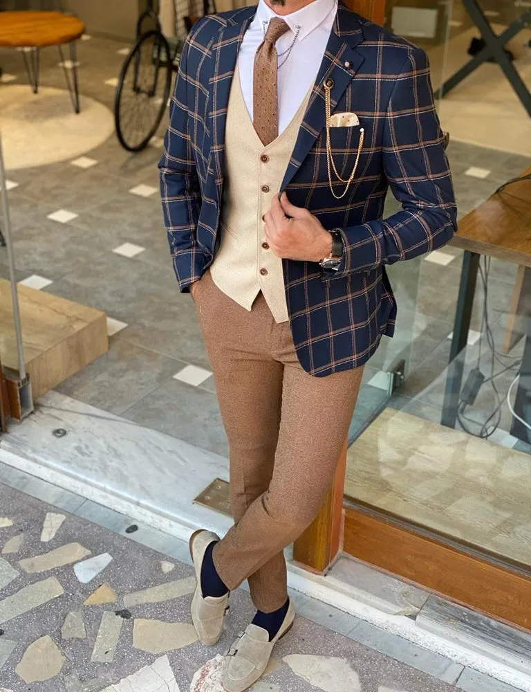 Aldo Blue Slim Fit Plaid Suit - Elegant Versatility for Every Occasion