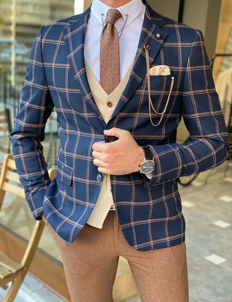 Aldo Blue Slim Fit Plaid Suit - Elegant Versatility for Every Occasion