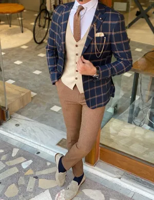 Aldo Blue Slim Fit Plaid Suit - Elegant Versatility for Every Occasion