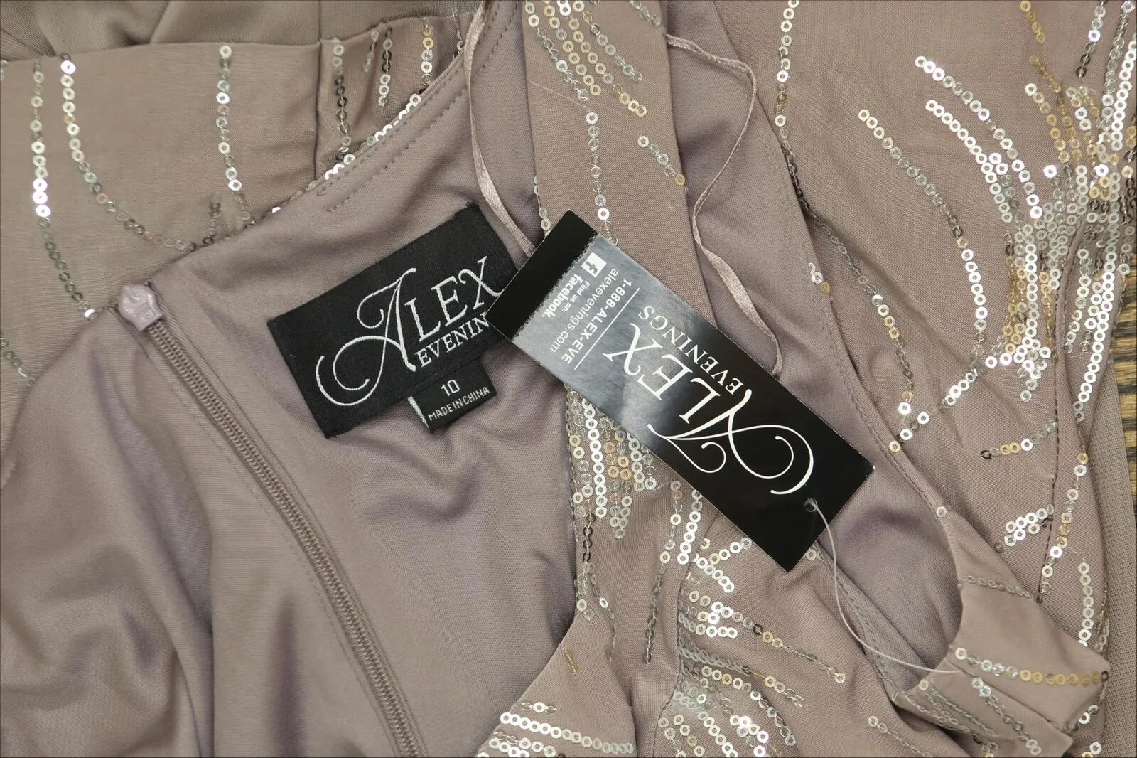 Alex Evenings Women's Tea Length Sequin Dress Pewter Brown / Frost 10