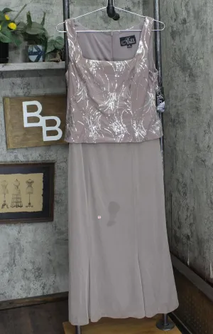 Alex Evenings Women's Tea Length Sequin Dress Pewter Brown / Frost 10