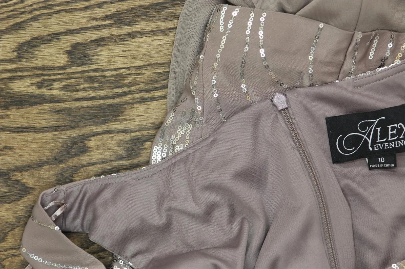 Alex Evenings Women's Tea Length Sequin Dress Pewter Brown / Frost 10