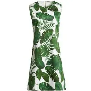 Alice and Olivia Sleeveless Palm Leaf Print A Line Dress