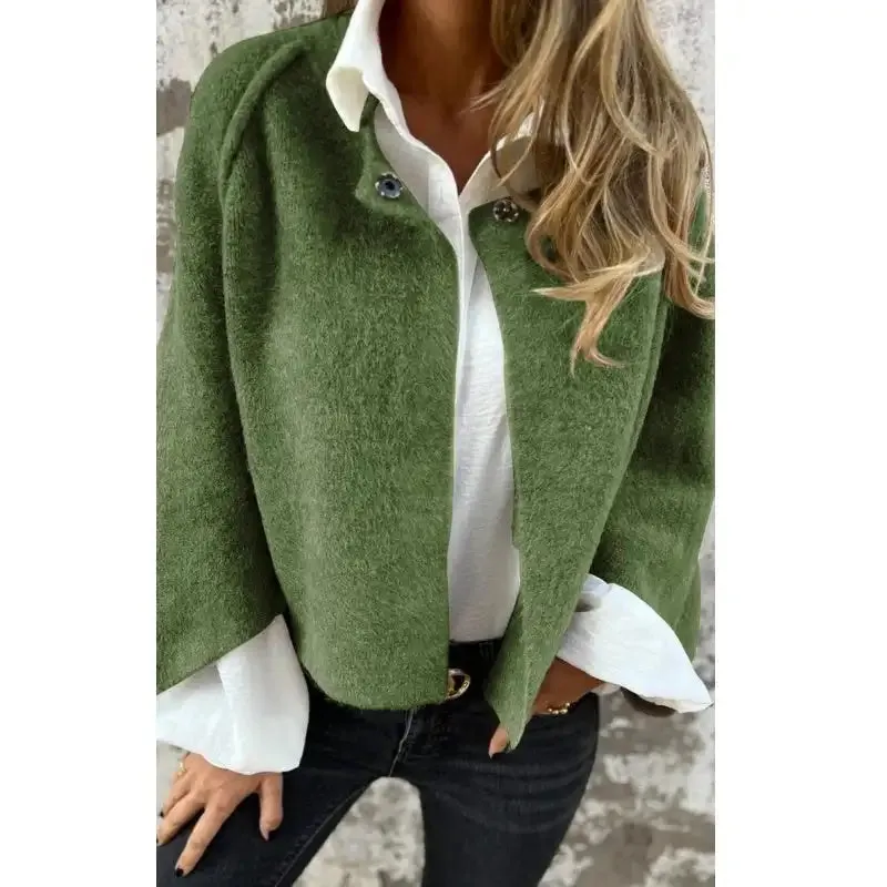 Amalia- Wool Cardigan with Round Neck and Long Sleeves