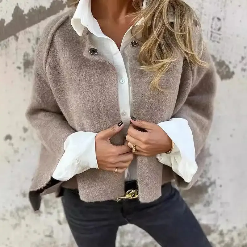Amalia- Wool Cardigan with Round Neck and Long Sleeves