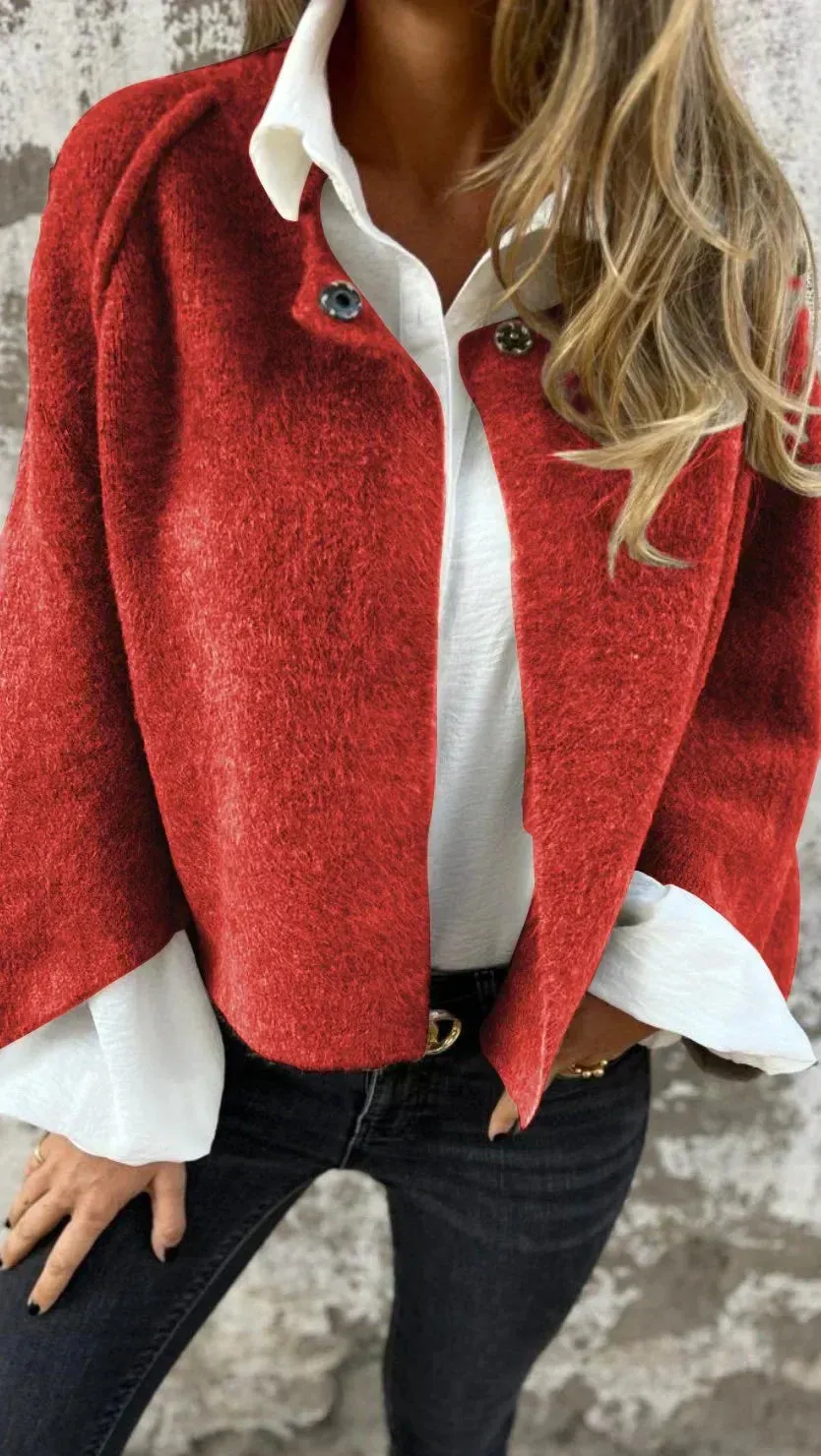 Amalia- Wool Cardigan with Round Neck and Long Sleeves