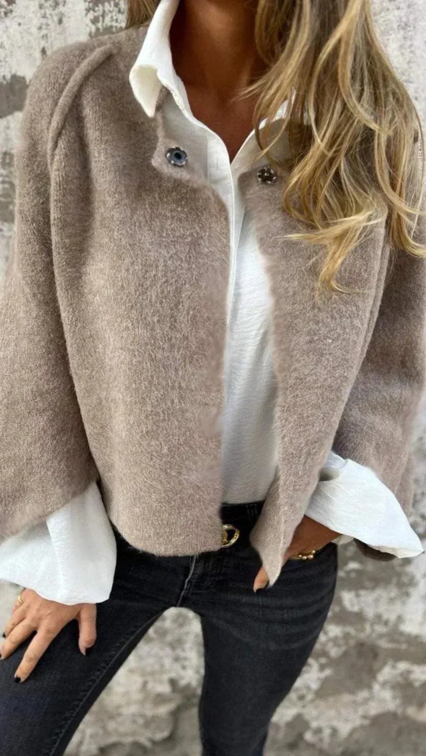 Amalia- Wool Cardigan with Round Neck and Long Sleeves