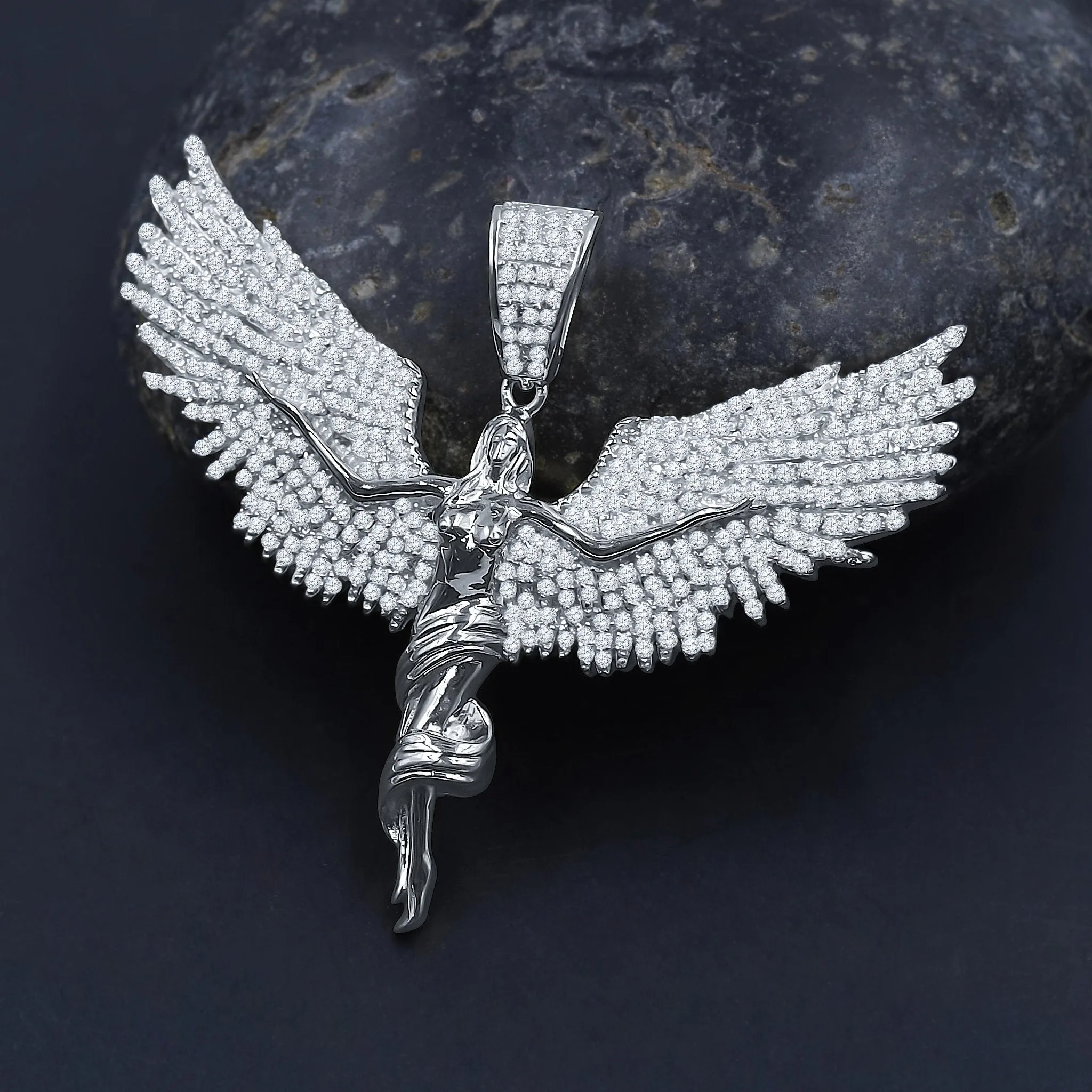 Angel Wing CZ Silver Pendant - Delicate and Luxurious Jewelry