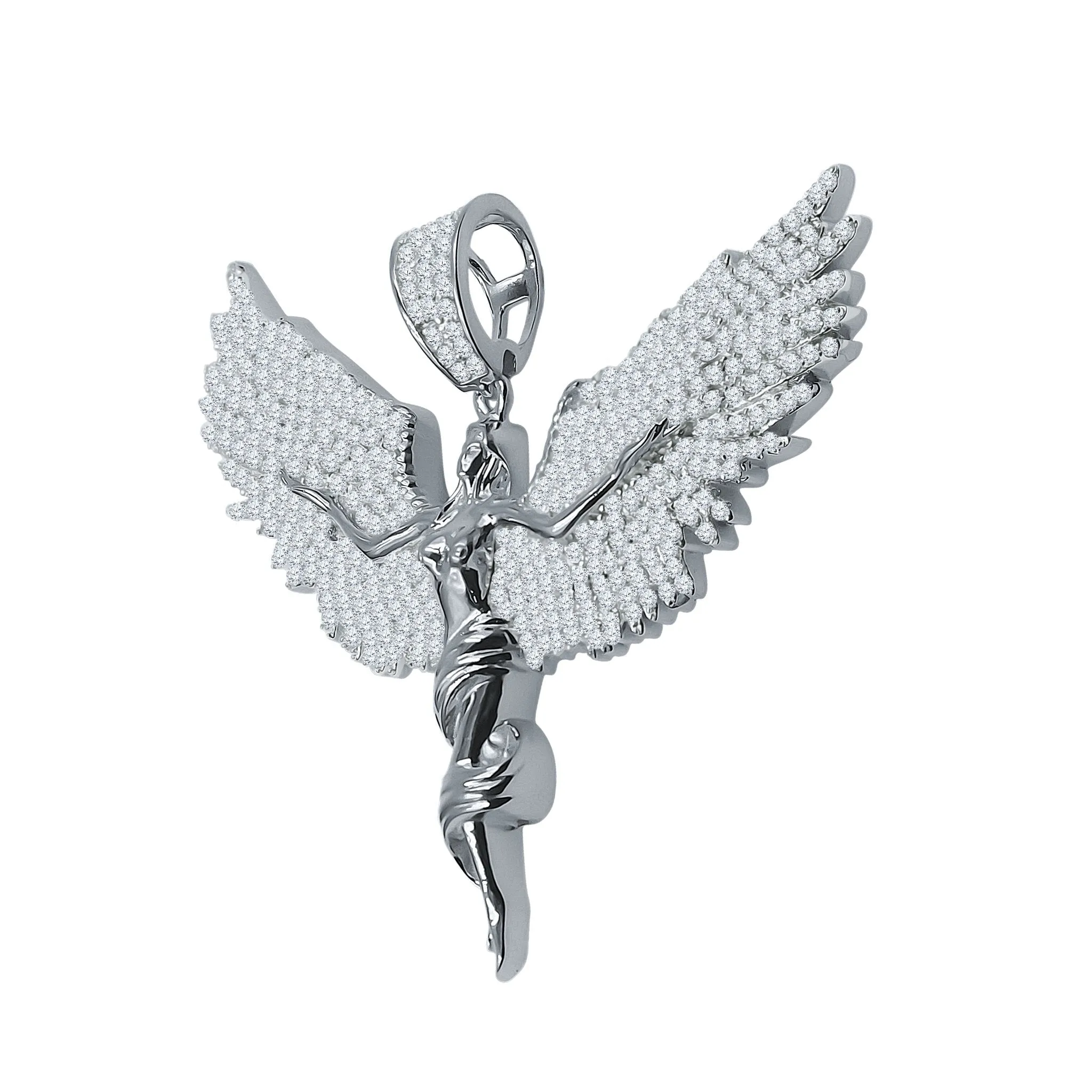 Angel Wing CZ Silver Pendant - Delicate and Luxurious Jewelry