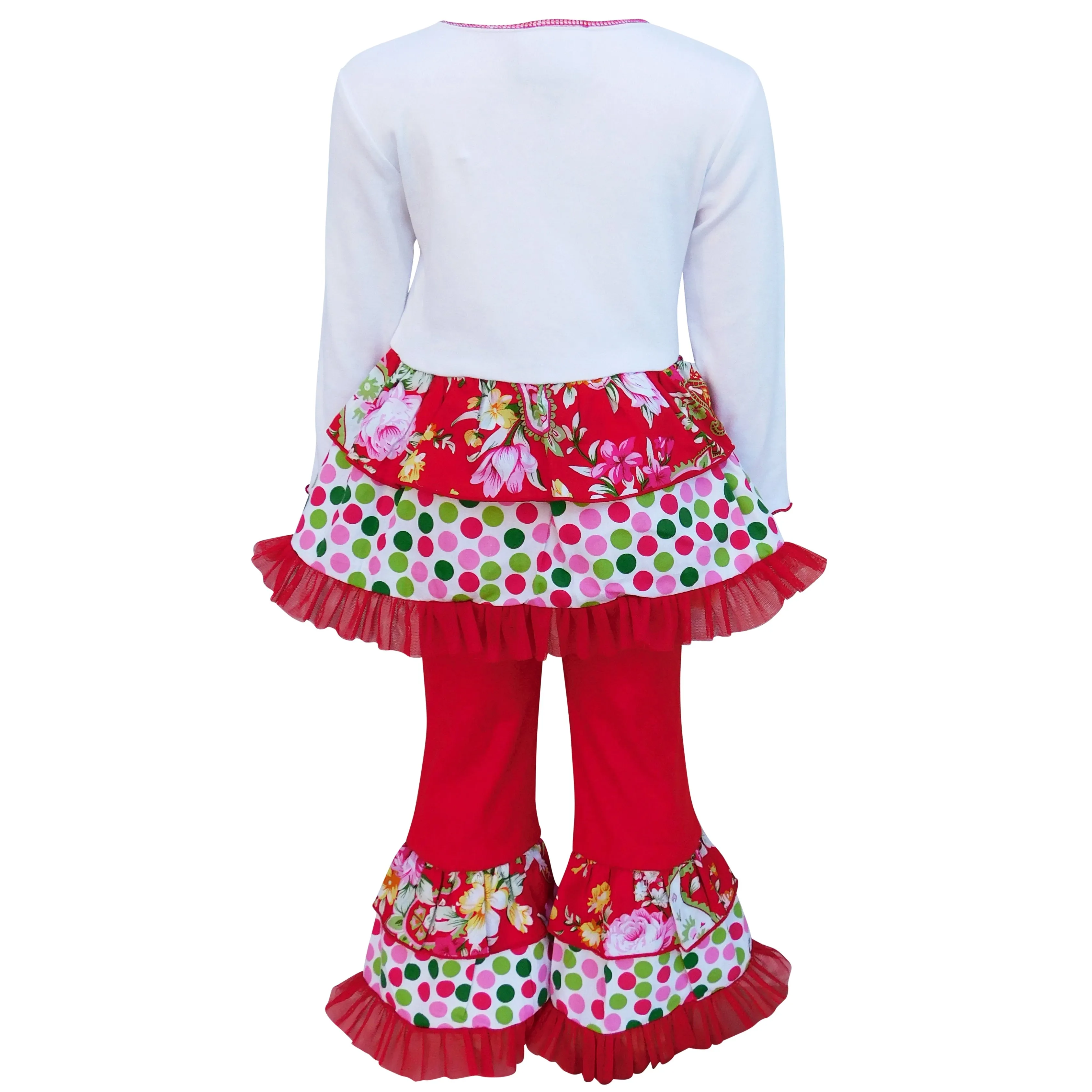 AnnLoren Girls Red Polka Dot & Floral Ladybug Holiday Rumba Set