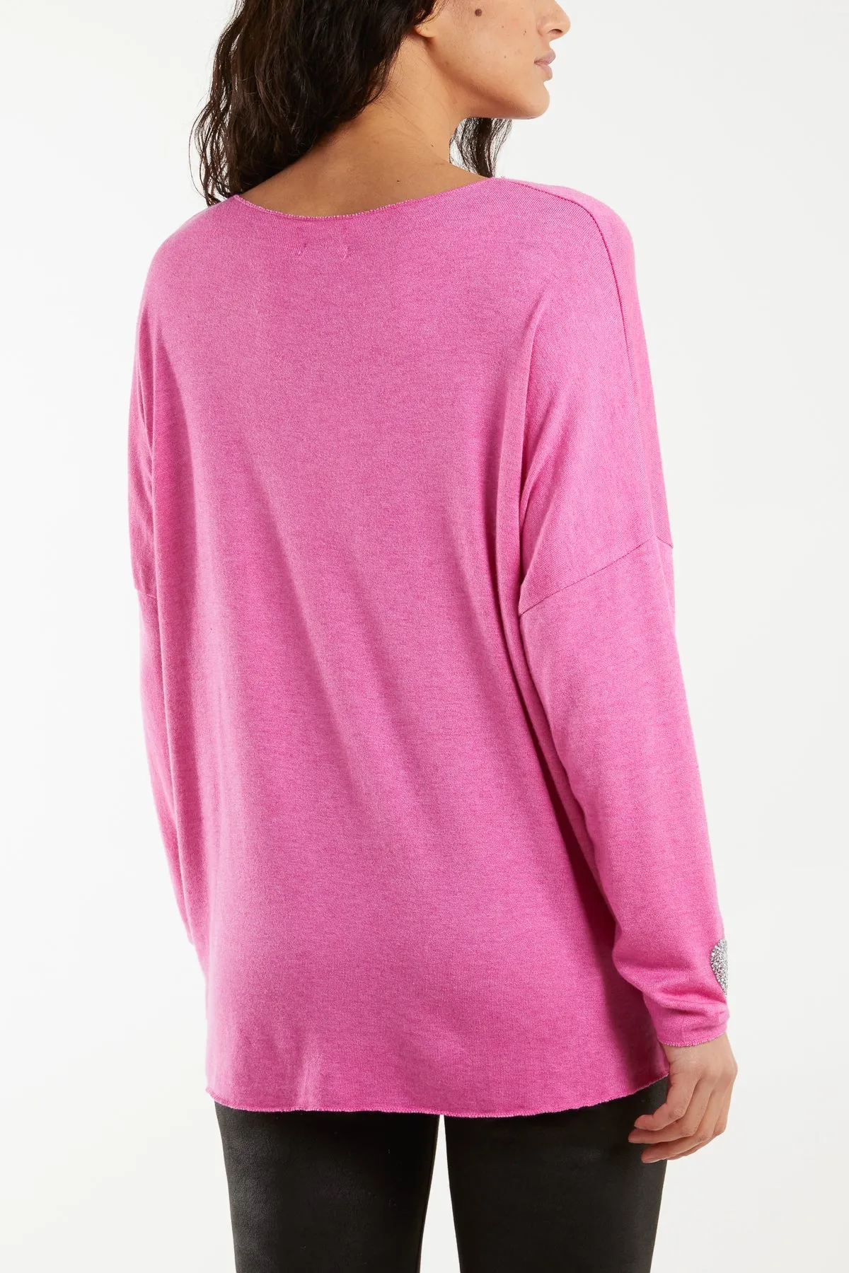 Appliqued Heart Sleeves Fine Knit Jumper