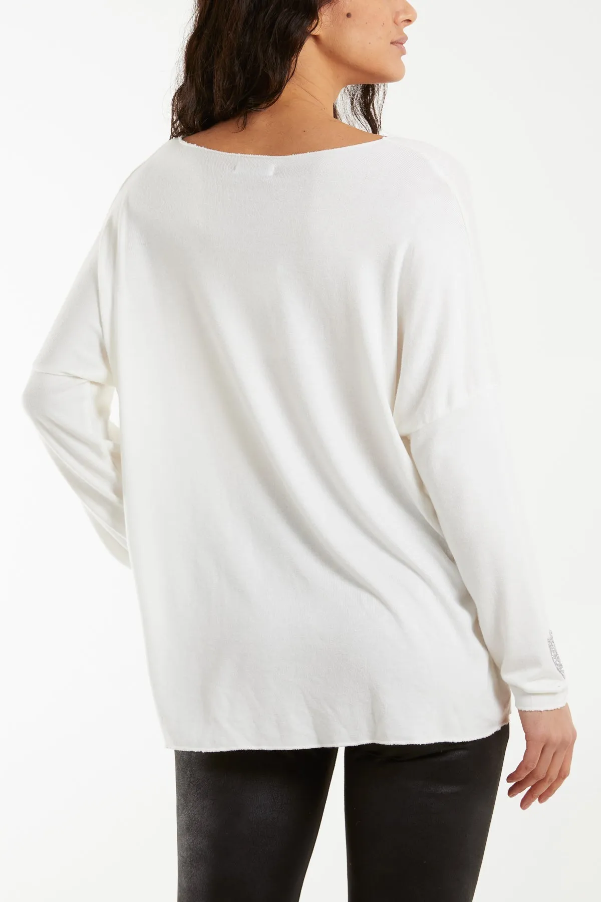 Appliqued Heart Sleeves Fine Knit Jumper