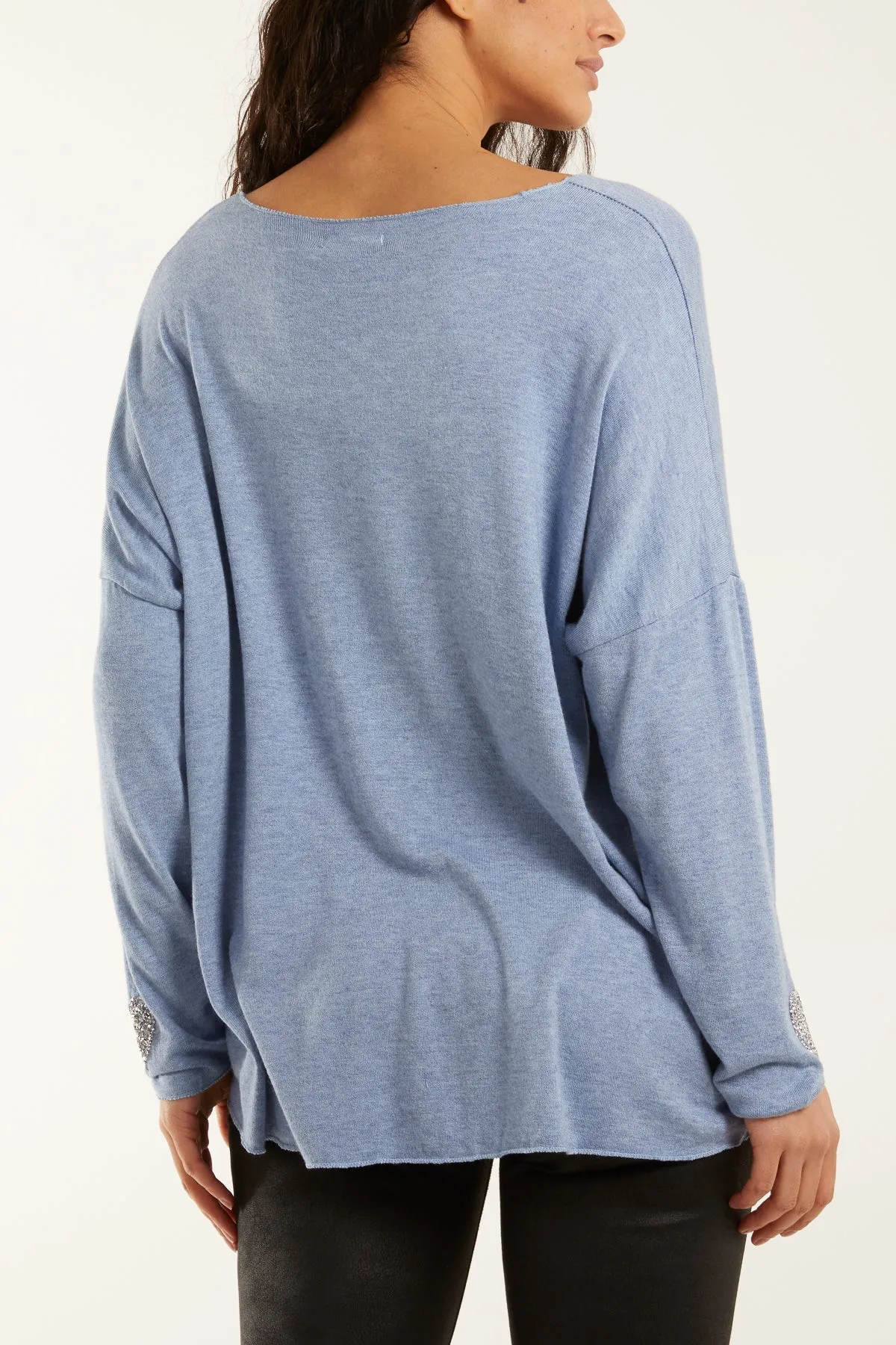 Appliqued Heart Sleeves Fine Knit Jumper
