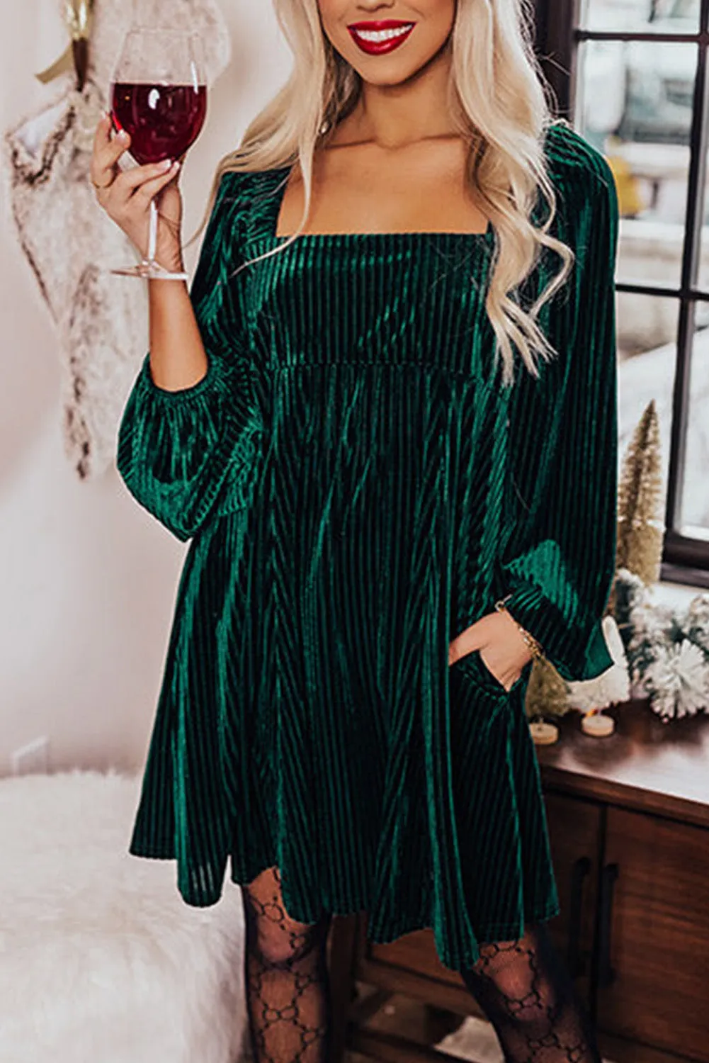Apricot Pink Plus Size Velvet Ribbed Knit Tiered Ruffled Mini Dress