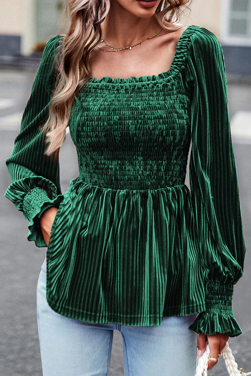 Apricot Pink Plus Size Velvet Ribbed Knit Tiered Ruffled Mini Dress