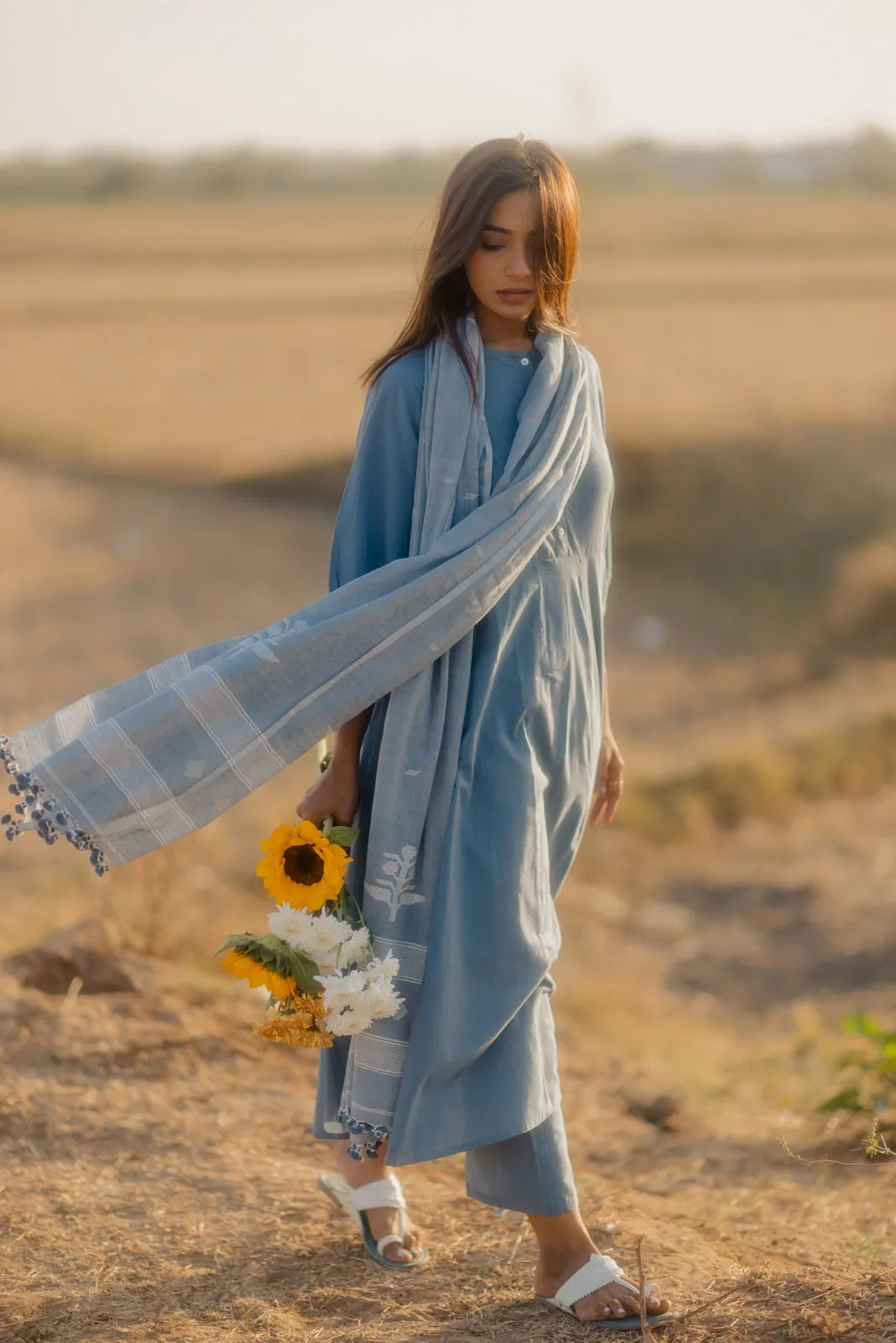 Ash grey Kalidaar Set with Dupatta