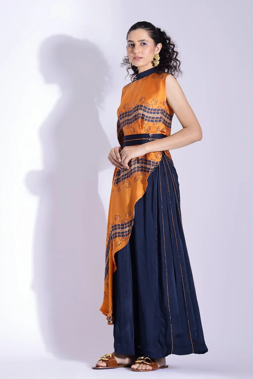 Asymmetric Top And Side Pleated Pants