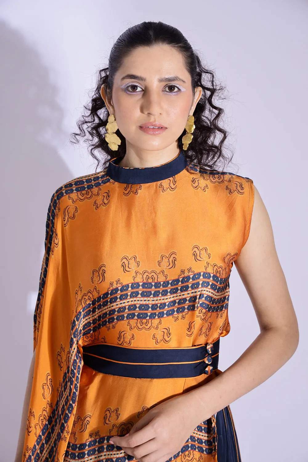 Asymmetric Top And Side Pleated Pants