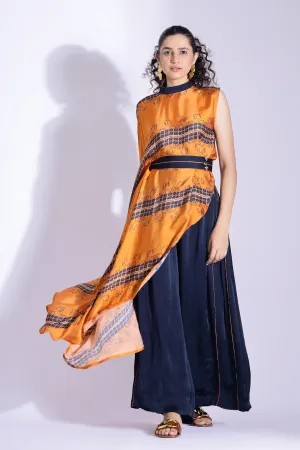 Asymmetric Top And Side Pleated Pants