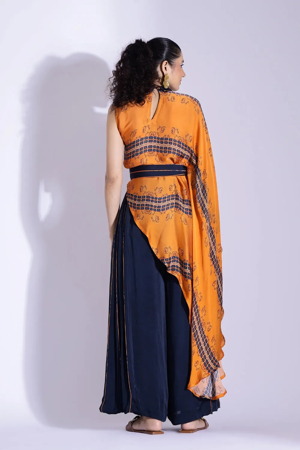 Asymmetric Top And Side Pleated Pants