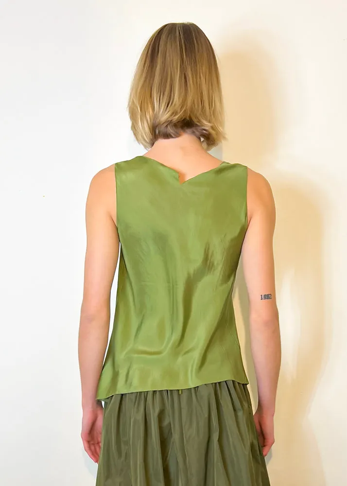 Asymmetrical Silk Tank - Grass
