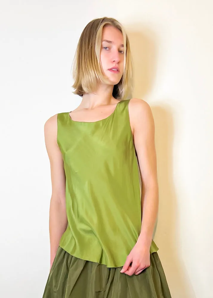 Asymmetrical Silk Tank - Grass