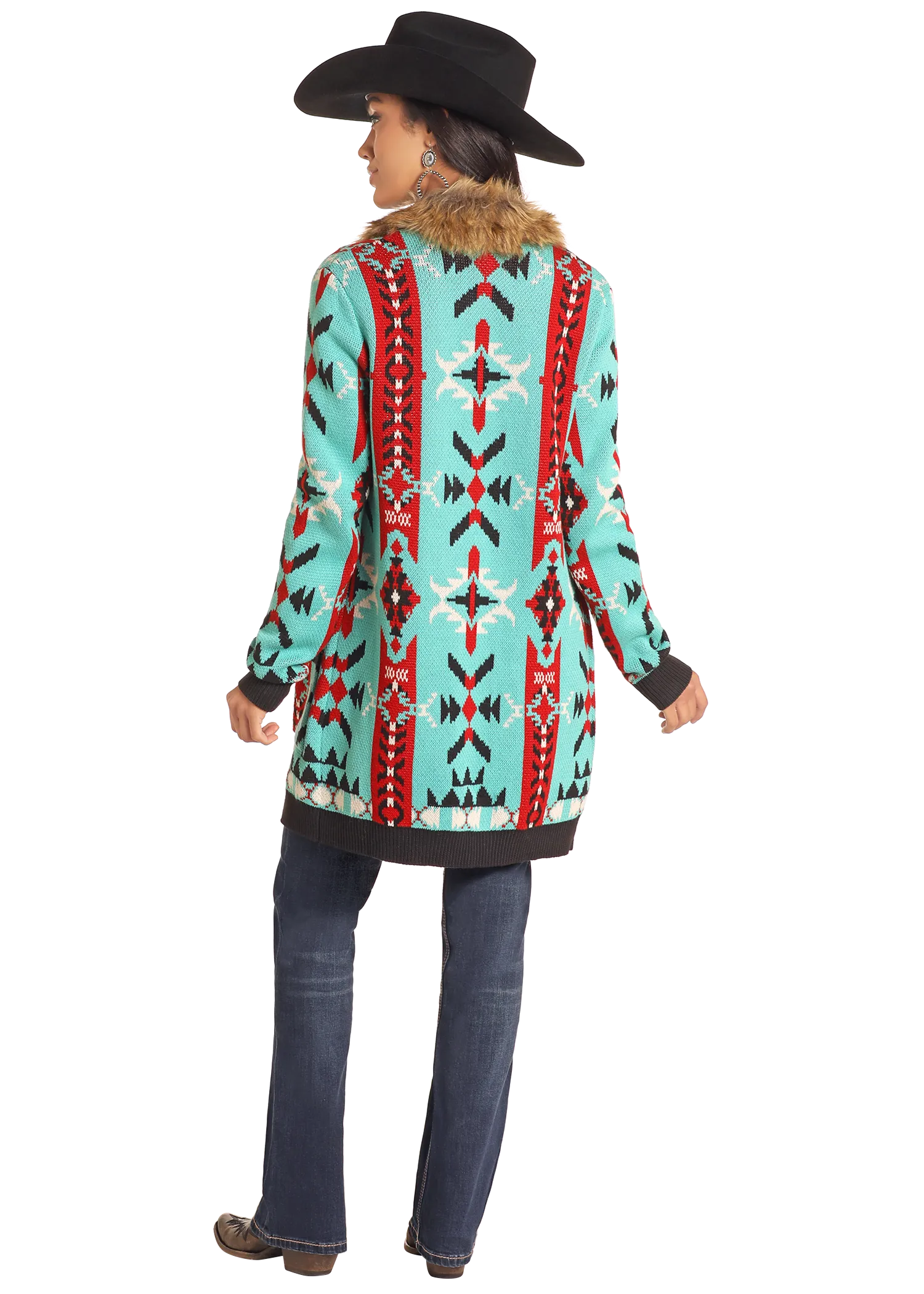 Aztec Fur Trim Cardigan