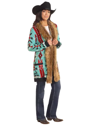Aztec Fur Trim Cardigan