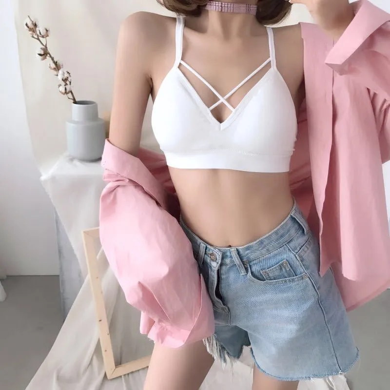 Beautiful Back Wrapped Chest Gathered Bra Student Girl Models Without Steel Ring